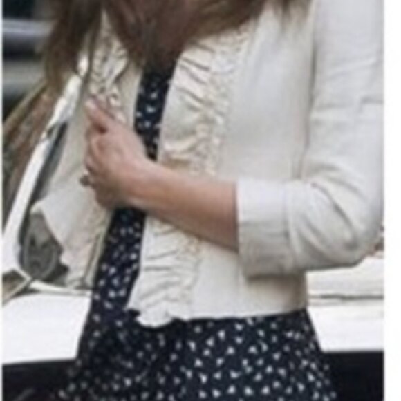 * RARE ~ BCBGMAXAZRIA White Twill Ruffle Jacket SIZE XS/S - Picture 4 of 5